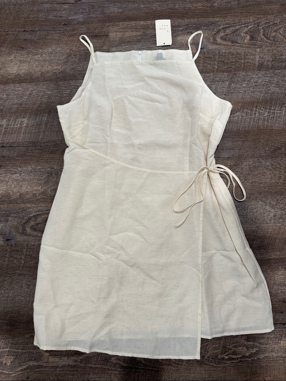a new day Cream Linen Mini Dress with Tie Waist - Picture 1 of 5